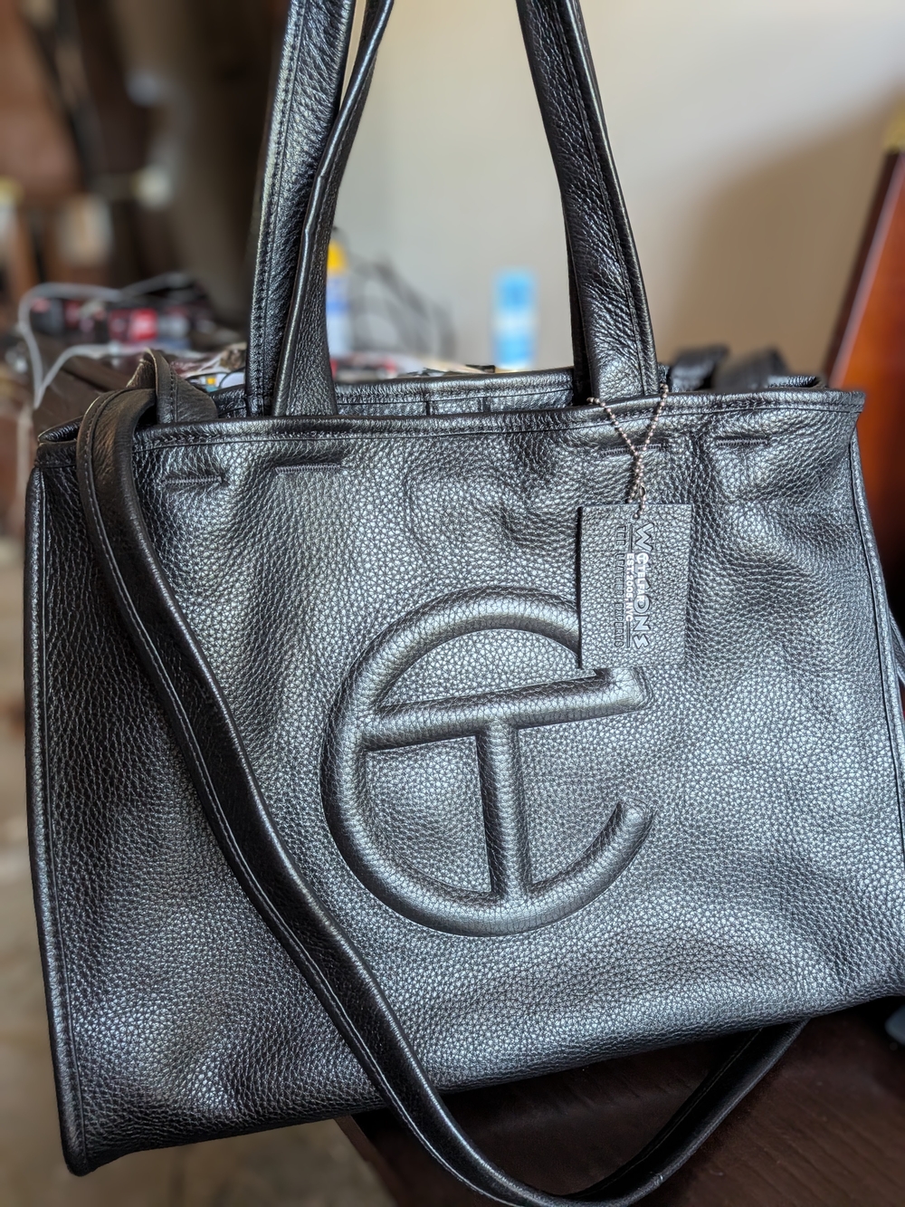 Black Leather Men’s Tote Bag